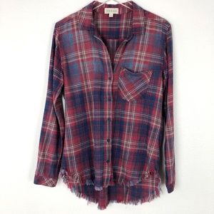 Cloth & Stone Fringe Plaid Button Down